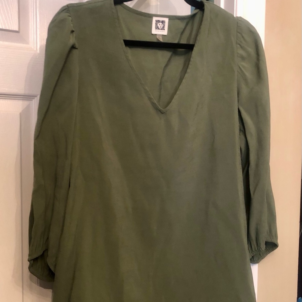 Anne Klein Green V Neck Popover Blouse Size XL